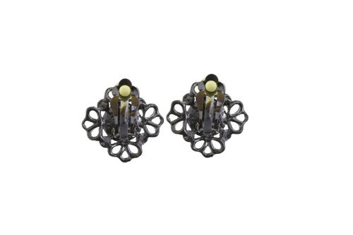 Filigreed Crystal Accent Clip-On Earrings Gray - C336BK