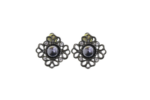 Filigreed Crystal Accent Clip-On Earrings Gray - C336BK