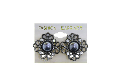 Filigreed Crystal Accent Clip-On Earrings Gray - C336BK