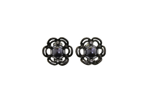 Flower-Shaped Crystal Accent Clip-On Earrings Gray - E349BK
