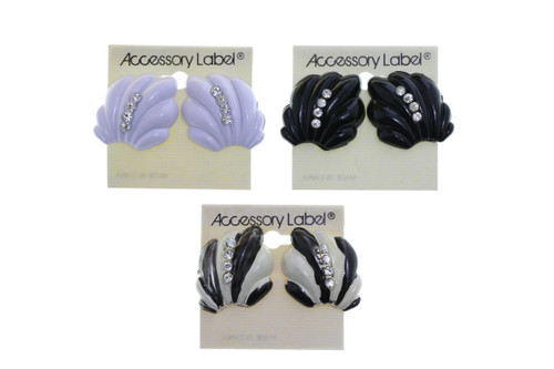 Half-Shell Shaped Crystal Accent Clip-On Earrings Assorted - C427