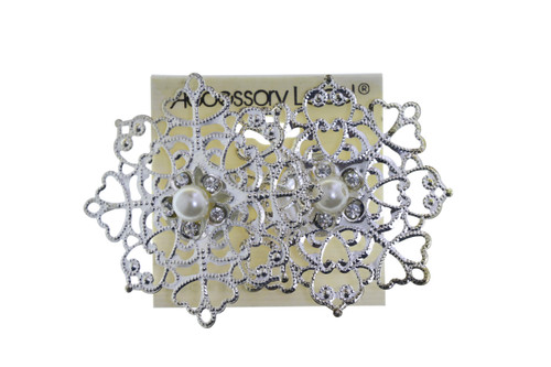 Filigree Imitation Pearl Clip-On Earrings Silver-Tone - C434A