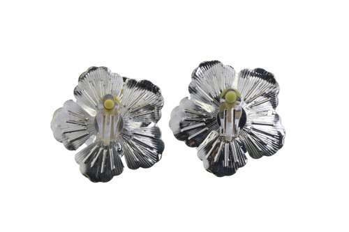 Flower Imitation Pearl Crystal Accent Clip-On Earrings Silver-Tone - C435A