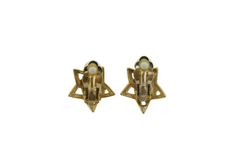 Star Imitation Pearl Crystal Accent Clip-On Earrings Gold-Tone - C1418