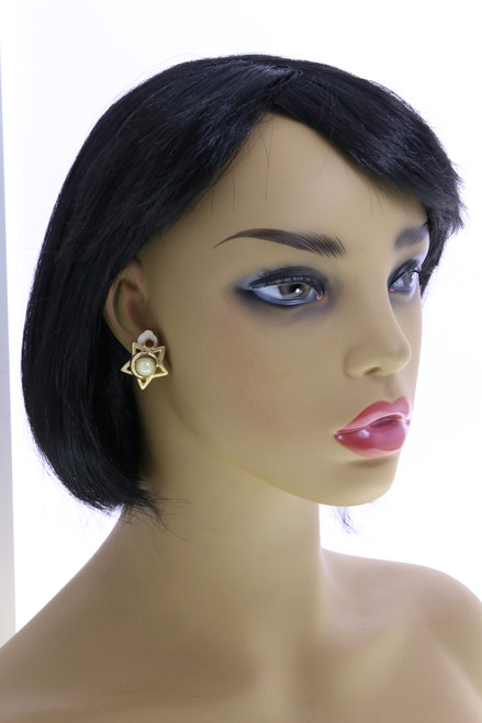 Star Imitation Pearl Crystal Accent Clip-On Earrings Gold-Tone - C1418