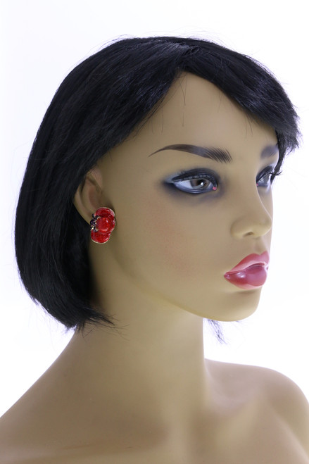 Red Enamel Floppy Hat Clip-On Earrings Gold-Tone - C2007C