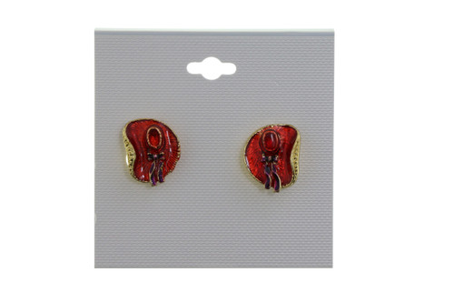 Red Enamel Floppy Hat Clip-On Earrings Gold-Tone - C2008C