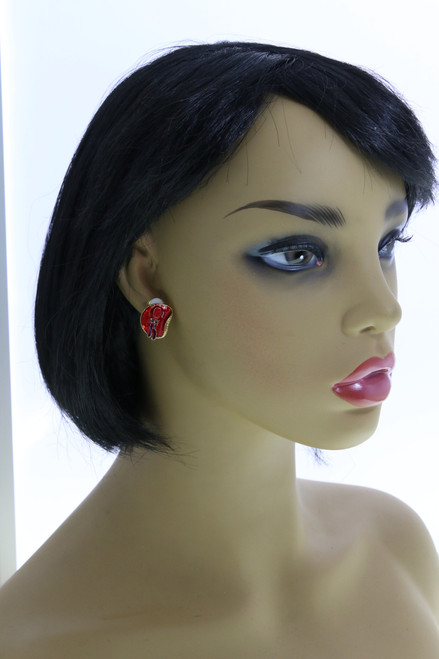 Red Enamel Floppy Hat Clip-On Earrings Gold-Tone - C2008C