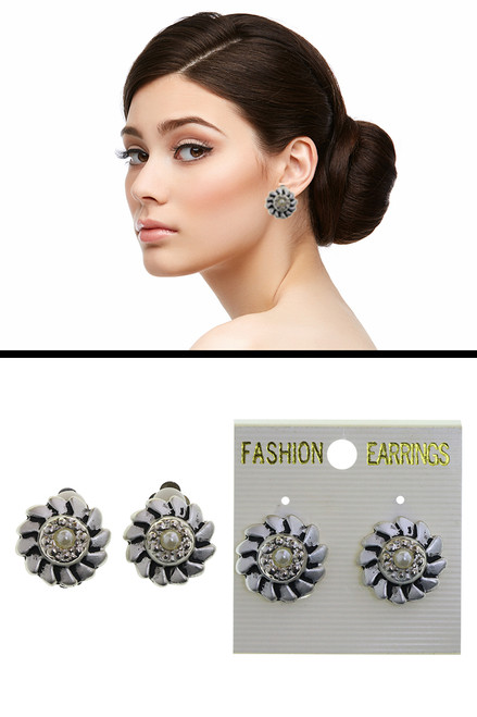 Overlapping Edge Clip-On Earrings Silver-Tone - C2144A