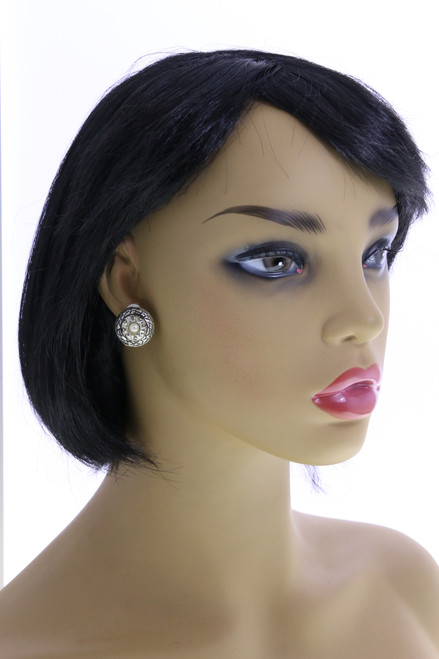 Etched Dome Clip-On Earrings Silver-Tone - C2145A