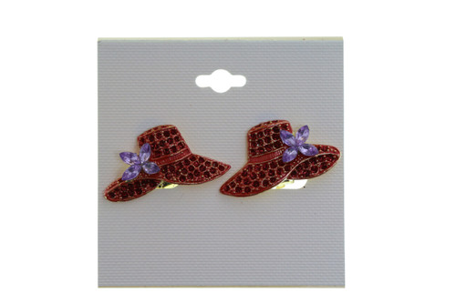 Red Crystal Accent Floppy Hat Clip-On Earrings Gold-Tone - C2198C