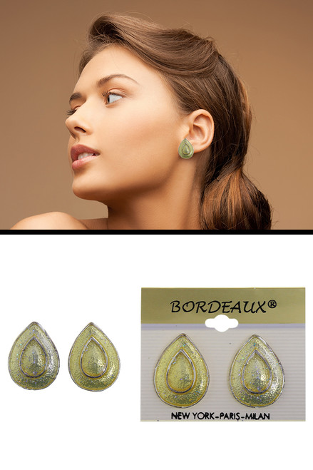 Enameled Glitter Teardrop Clip-On Earrings C2852B