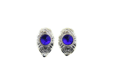 Large Blue Faceted Accent Clip-On Earrings Silver-Tone - C26790BL
