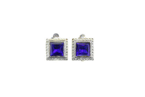Large Faceted Blue Crystal Clip-On Earrings Silver-Tone - C26794AC