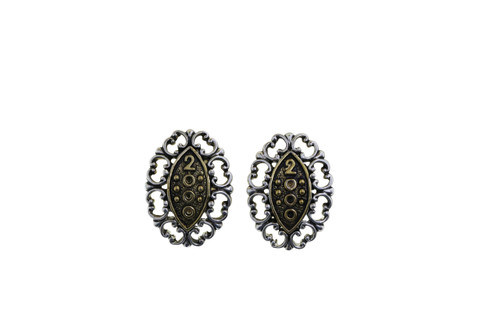 Filigreed "2000" Dual-Tone Clip-On Earrings Silver-Tone - C26827A