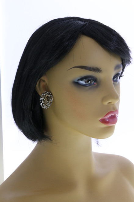 Filigreed "2000" Dual-Tone Clip-On Earrings Silver-Tone - C26827A