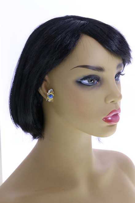 Dual-Tone Blue Crystal Clip-On Earrings Silver-Tone - C26893