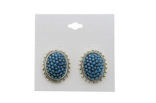 Scaled Blue Imitation Stone Clip-On Earrings Silver-Tone - C34781AC