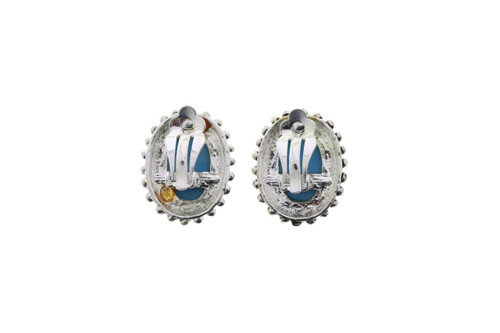 Scaled Blue Imitation Stone Clip-On Earrings Silver-Tone - C34781AC