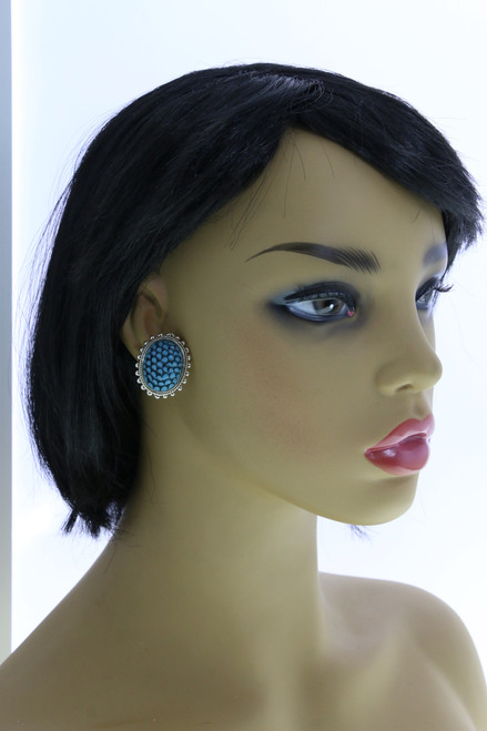 Scaled Blue Imitation Stone Clip-On Earrings Silver-Tone - C34781AC