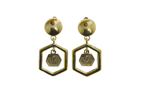 Hexagonal Exclamation Point Dangle Clip-On Earrings Gold-Tone - C36947