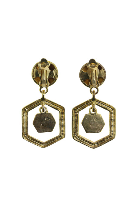 Hexagonal Exclamation Point Dangle Clip-On Earrings Gold-Tone - C36947