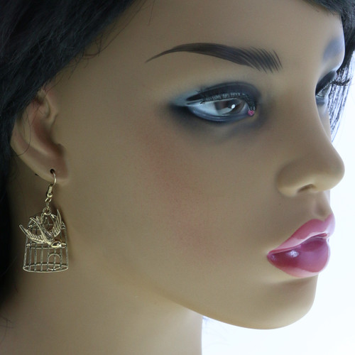 Metal Birdcage Dangle Earrings Gold-Tone - E5727