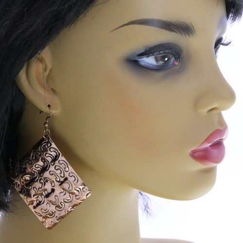 Embossed Pattern Square Dangle Earrings Brown - E23429R