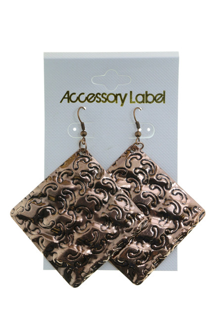 Embossed Pattern Square Dangle Earrings Brown - E23429R