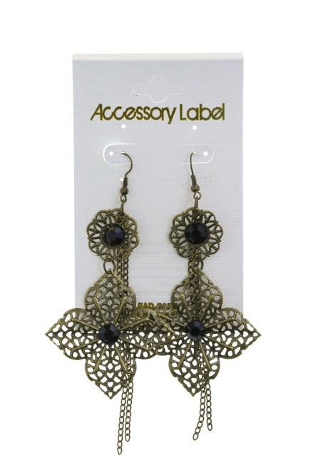Antiqued Brass Filigreed Floral Dangle Earrings Gold-Tone - E23486