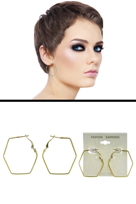1.5" Hexagonal Hoop Earrings Gold-Tone - E32843 1.5" Hexagonal Hoop Earrings Gold-Tone - E32843