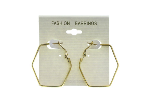 1.5" Hexagonal Hoop Earrings Gold-Tone - E32843