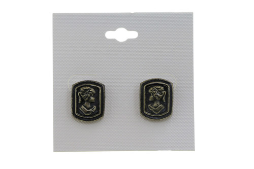Antiqued Square Cameo Post Earrings Silver-Tone - E35397