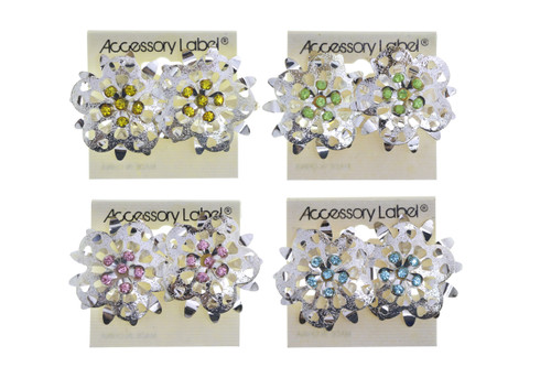Colored Crystal Flower Clip-On Earrings Silver-Tone - C437AC