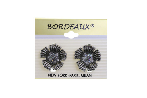 Crystal Accent Gunmetal Flower Clip-On Earrings Gray - C1222BK