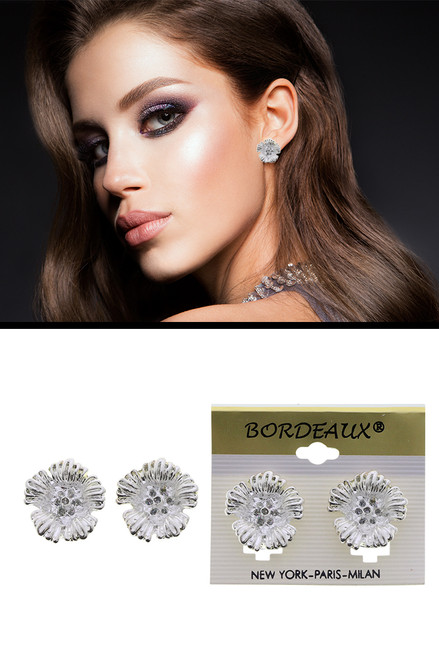 Crystal Accent Flower Clip-On Earrings Silver-Tone - C1401A Crystal Accent Flower Clip-On Earrings Silver-Tone - C1401A