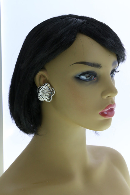 Perforated Flower Clip-On Earrings Silver-Tone - C1855A