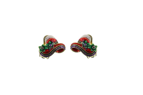 Multicolor Enamel Floppy Hat Clip-On Earrings Gold-Tone - C2121C
