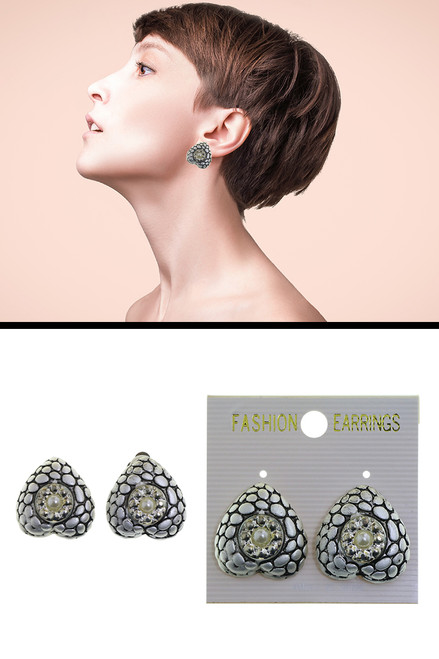 Inverse Heart Imitation Pearl Clip-On Earrings Silver-Tone - C2139A Inverse Heart Imitation Pearl Clip-On Earrings Silver-Tone - C2139A