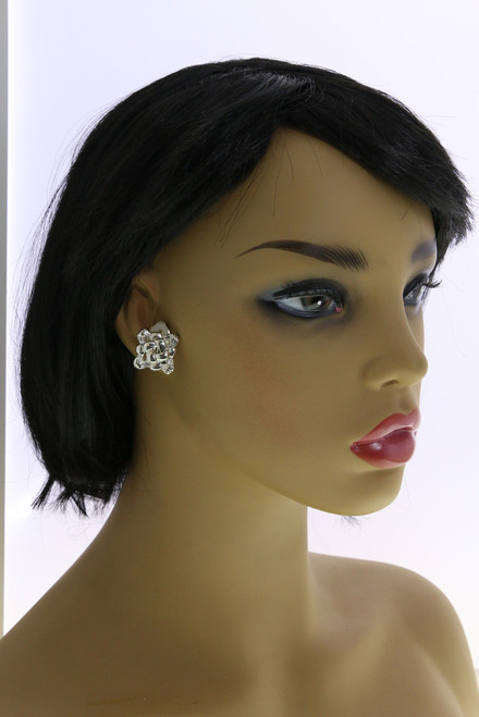 Weave Pattern Square Clip-On Earrings Silver-Tone - C3049A