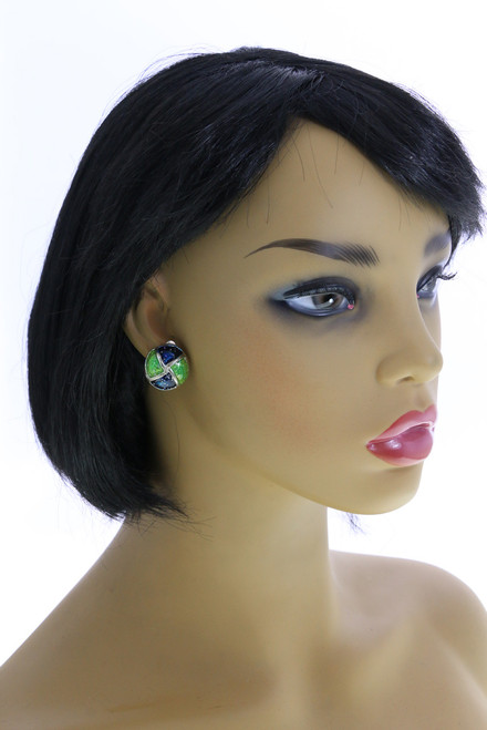 Multicolor Metal Half-Dome Clip-On Earrings Silver-Tone - C3082AC