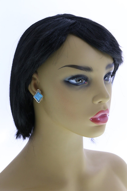 Imitation Stone Diamond-Shaped Clip-On Earrings Silver-Tone - C4062AC