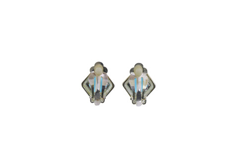 Imitation Stone Diamond-Shaped Clip-On Earrings Silver-Tone - C4062AC