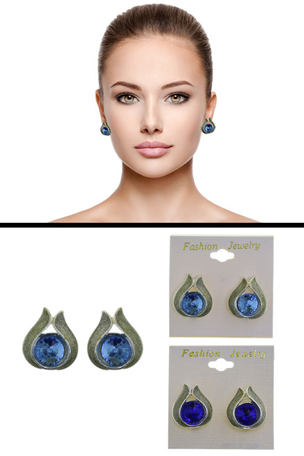 Blue Faceted Accent Glitter Clip-On Earrings - C26817AC Blue Faceted Accent Glitter Clip-On Earrings - C26817AC