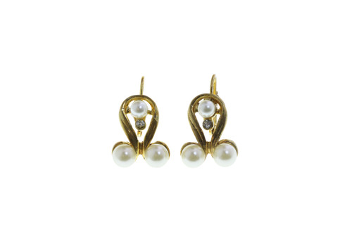 Imitation Pearl Accent Dangle Earrings Gold-Tone - E414