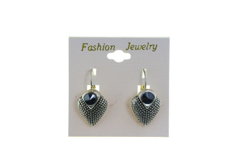 Black Faceted Accent Heart Dangle Earrings Silver-Tone - E509A