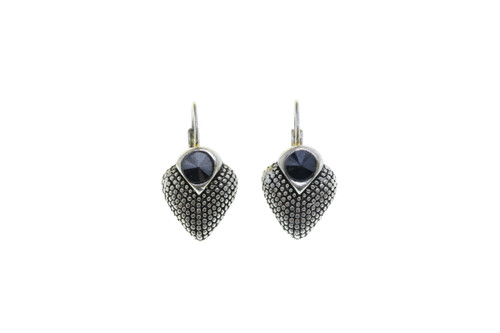 Black Faceted Accent Heart Dangle Earrings Silver-Tone - E509A