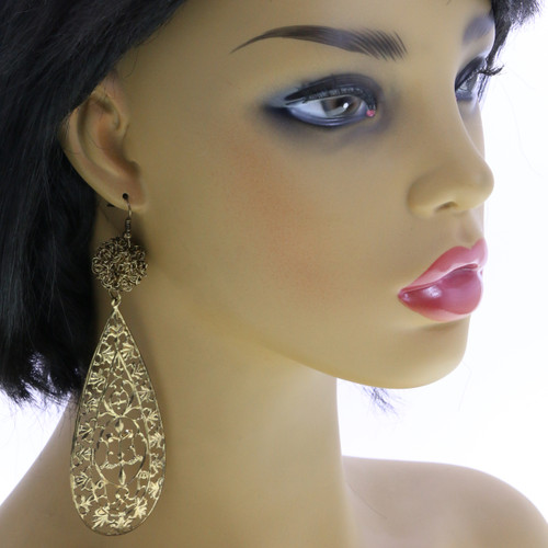 Filigreed Wire Ball Dangle Earrings Gold-Tone - E3460