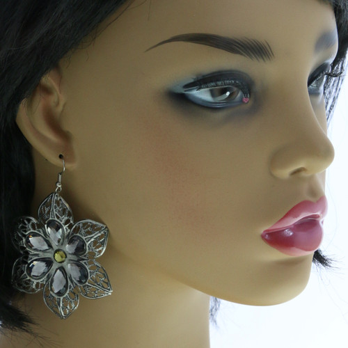 Filigreed Floral Dangle Earrings Silver-Tone - E23488A