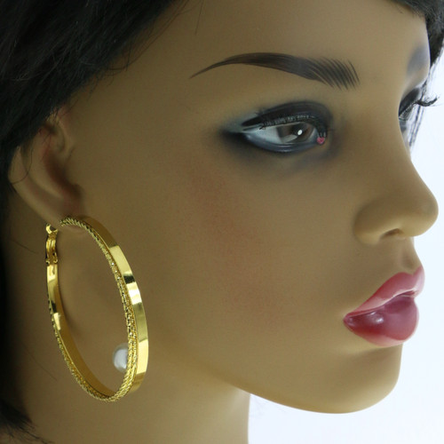 Two-Loop Imitation Pearl Hoop Earrings Gold-Tone - E32652